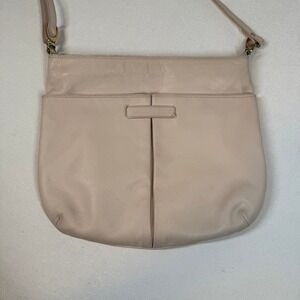 PLINTO VISONA Beige Leather Crossbody Shoulder Bag Adjustable Strap Flap Closure